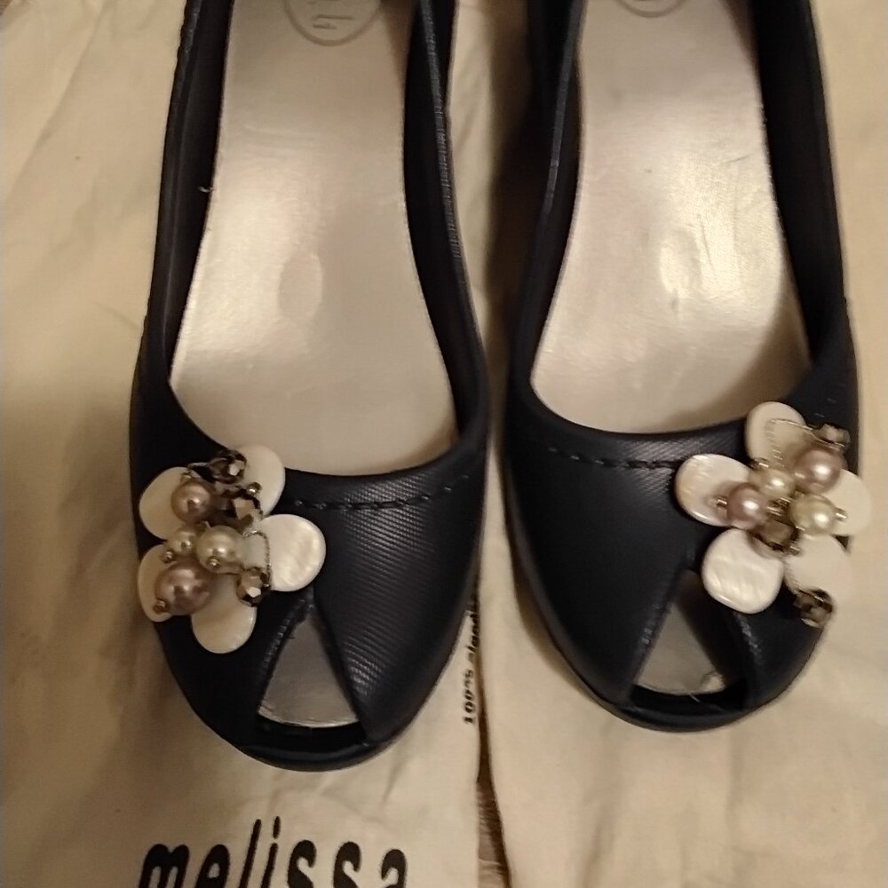 Melissa designer  shoes,mother's perl stone quality stone size 8